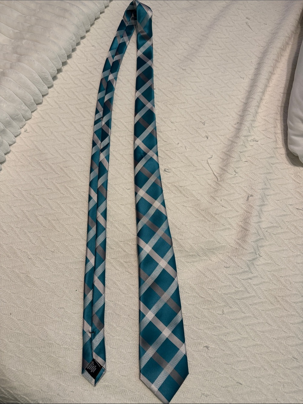 jf j.ferrar Teal and Silver Plaid Tie
